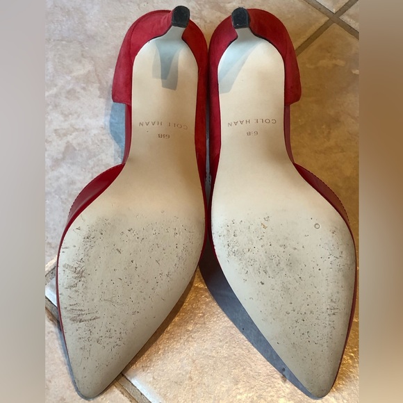 COLE HAAN sz 6.5 cherry red heels Worn once Pointed patent toe, balance in suede - Picture 6 of 6